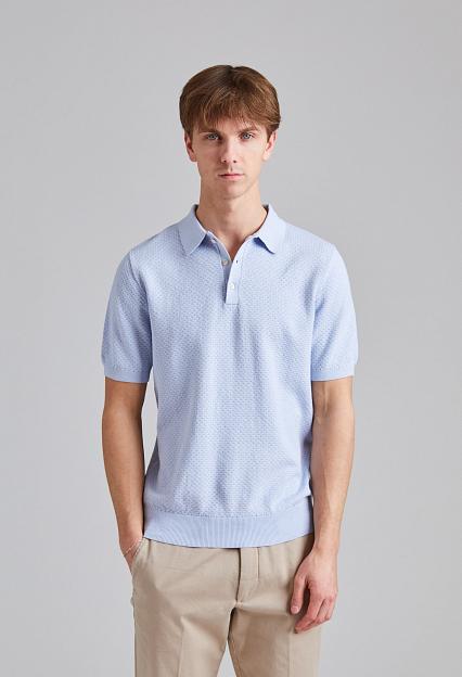 Stenströms Textured Polo Shirt Light Blue